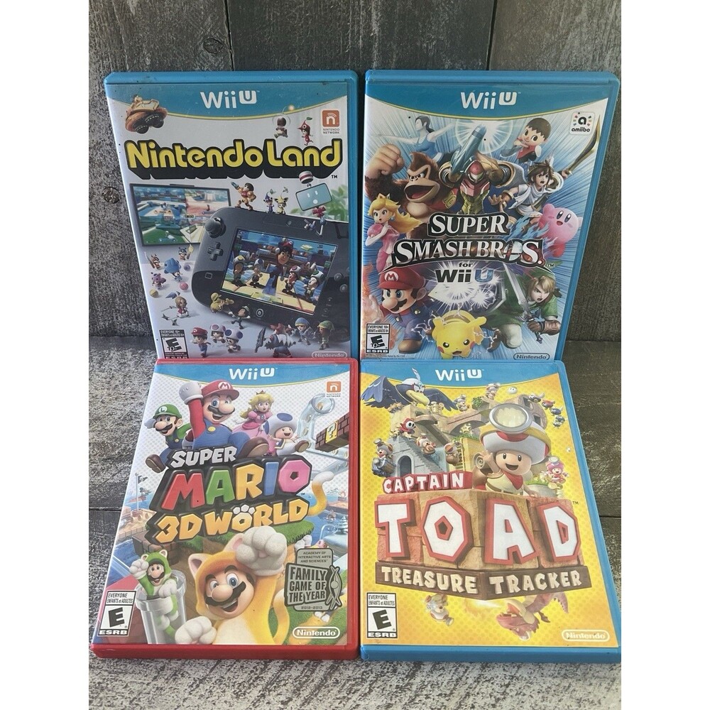 Nintendo Wii U 4 Game Lot - Smash Bros, Nintendo Land, 3D World, Toad!